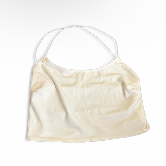 Just Quella Backless Spaghetti Strap Crossed White Crop Tabk Top size 4-6 - Picture 1 of 6